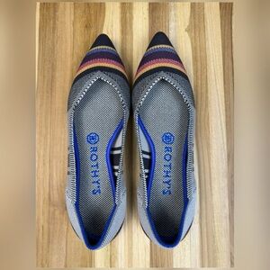 Rothy's Pointed Knit Flats in Gray with Multicolor Stripes